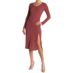 LUSH Knit Long Sleeve Front Slit Midi Dress Size S